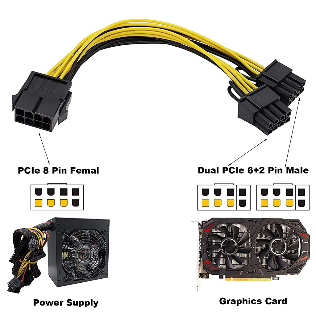 Eleboat® PCI-E 8 Pin Female to Dual 8 Pin (6+2) Male PCI Express 12.5 Inches (6 Pack) Eleboat® PCI-E 8 Pin Female to Dual 8 Pin (6+2) Male PCI Express 12.5 Inches (6 Pack)